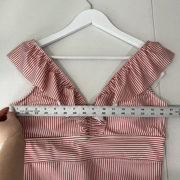 Aava Womens Swimwear Extra Large Red Ocean Retro Stripe One Piece Ruffle 4th - Picture 3 of 11
